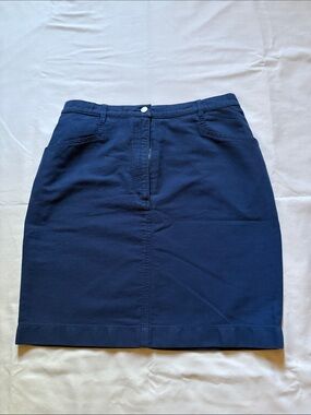 Navy Pencil Skirt with Front Button Closure